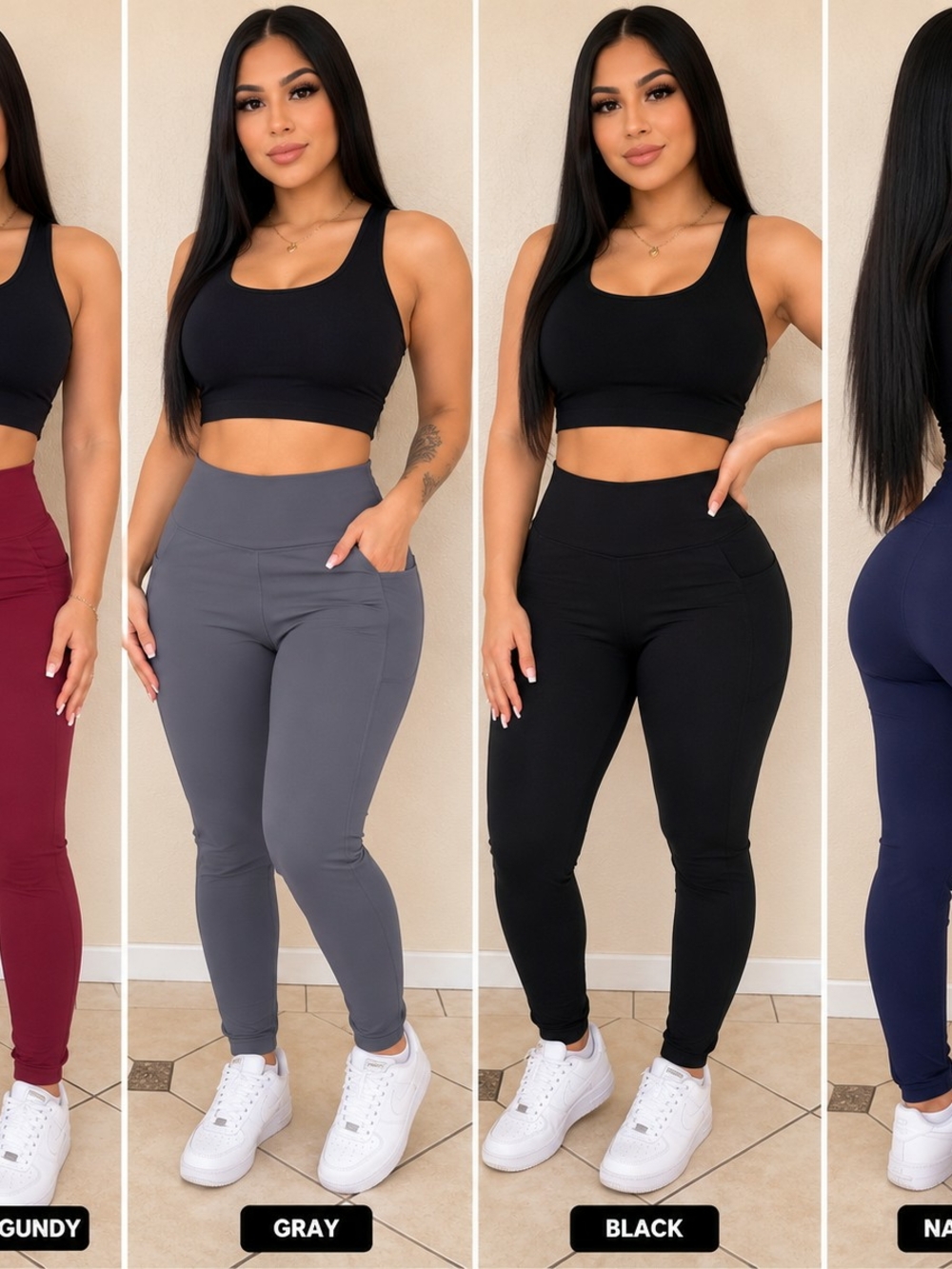 4 Pcs High-Rise Pocket Leggings - Black